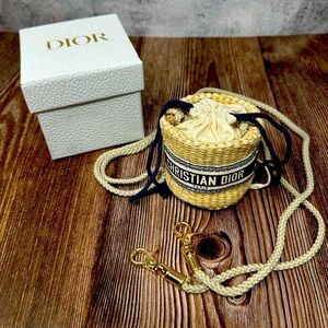 Christian Dior Diorivea Drawstring Raffia Bucket Bag COA NIB​